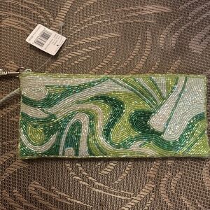 Liz Claiborne | Vintage Green and white beaded clutch bag.